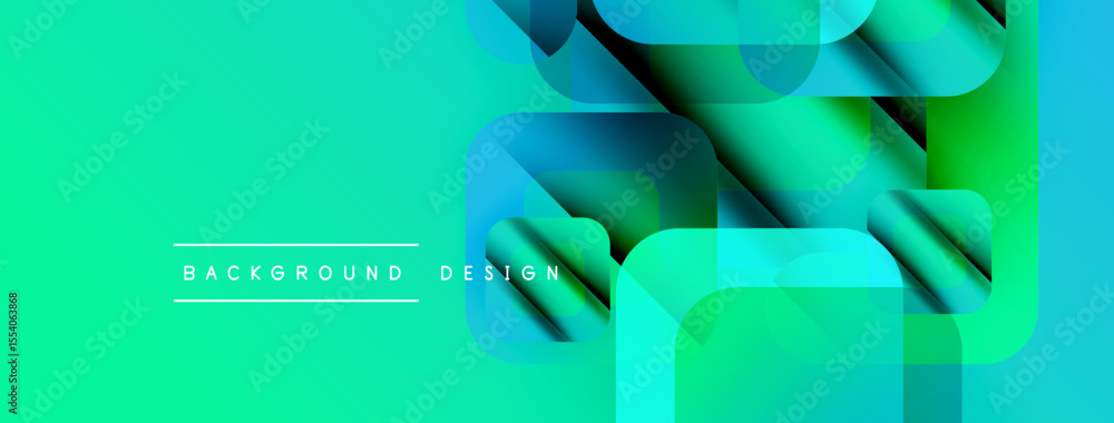 Poster Abstract vibrant background. Geometric shapes overlap creating dynamic visual effect. Gradient colors, turquoise, teal dominate composition.