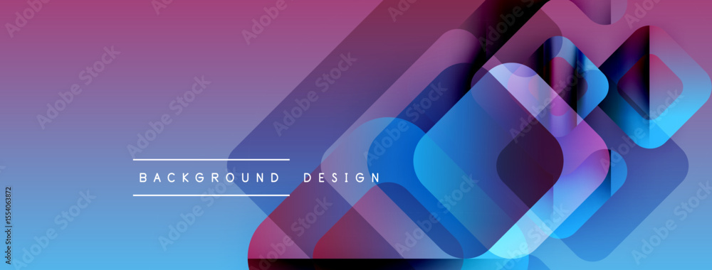 Poster abstract geometric shapes overlap, creating vibrant blue, purple gradient. modern design element for