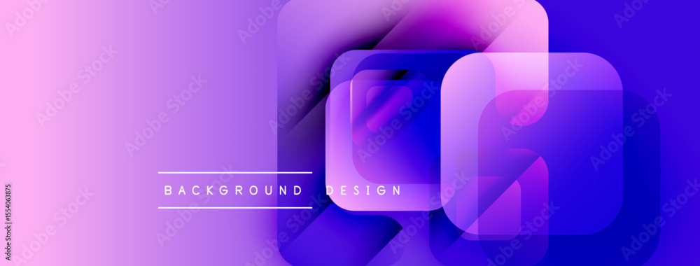 Poster abstract geometric shapes overlap. purple, blue gradients create modern background design. text read