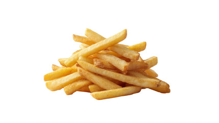 Golden brown french fries piled high on a transparent background isolated on transparent background