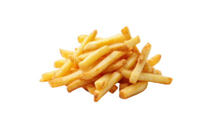 Golden brown french fries piled high isolated on transparent background