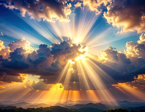 Majestic sunset through clouds