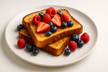 Brioche French toast with berries on a dessert plate