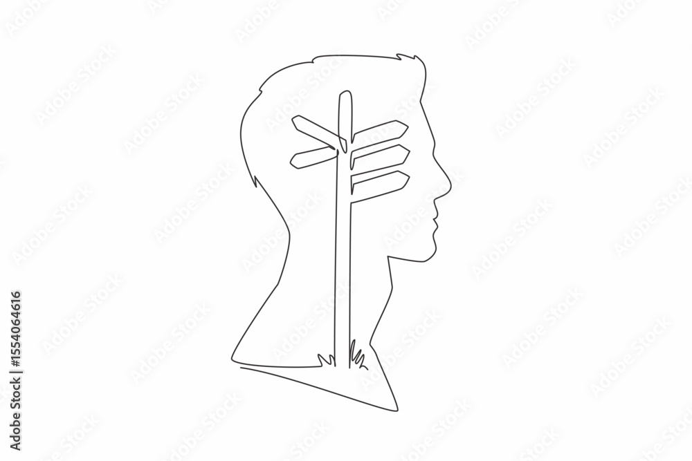 Poster single one line drawing the head of a man has a lightbulb in the middle of his head. intersection. c