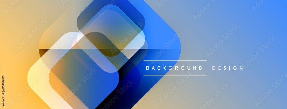 Poster Abstract geometric shapes overlap. Gradient colors blend from yellow to blue. Modern design elements create visual interest.