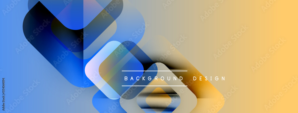 Poster Abstract geometric shapes blend blue, yellow hues. Gradient background creates modern visual effect. Minimalist design suitable for digital projects.