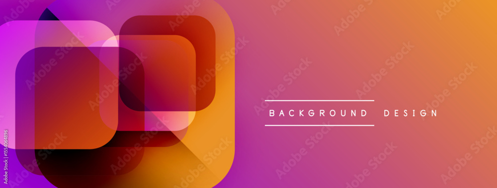 Aufkleber Abstract geometric shapes overlap, creating vibrant gradient effect. Orange, purple hues dominate design. Minimalist text present.