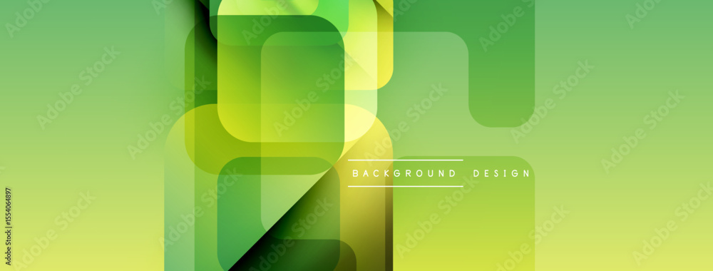 Poster Abstract green background. Overlapping rounded squares create dynamic visual effect. Modern design elements present smooth gradients.