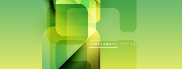Naklejka premium Abstract green background. Overlapping rounded squares create dynamic visual effect. Modern design elements present smooth gradients.