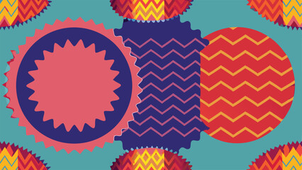 Fototapeta premium Abstract geometric shapes with zigzag patterns in coral blue yellow vector