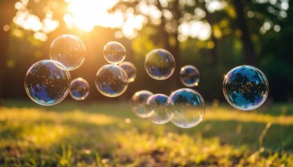 Colorful Bubbles Floating In Sunlight