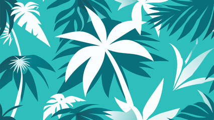 Fototapeta premium Teal and white tropical palm leaves pattern abstract background vector