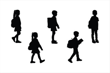 Back to school, boys and girls, kids going to school silhouette design