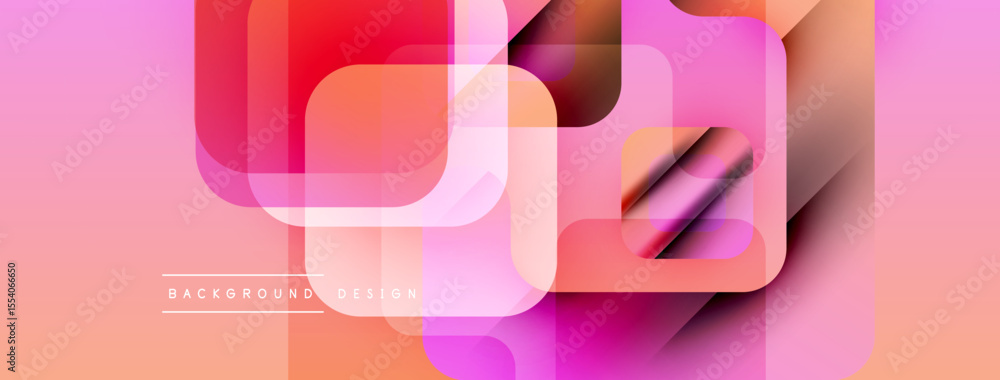 Poster Abstract geometric design. Soft pink, orange hues blend. Overlapping squares create dynamic visual effect. Modern background texture.