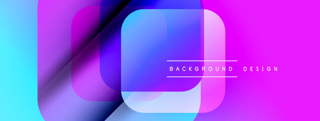 Abstract shapes overlap, creating vibrant gradients. Blue, purple, pink hues dominate design. Modern aesthetic, clean lines present.