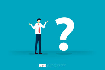 Male Professional in Suit Contemplating a Question Mark Representing Uncertainty in a Corporate Environment. Businessman character vector illustration