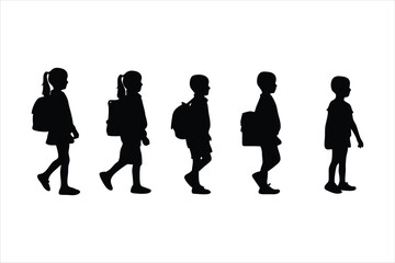 Back to school, boys and girls, kids going to school silhouette design