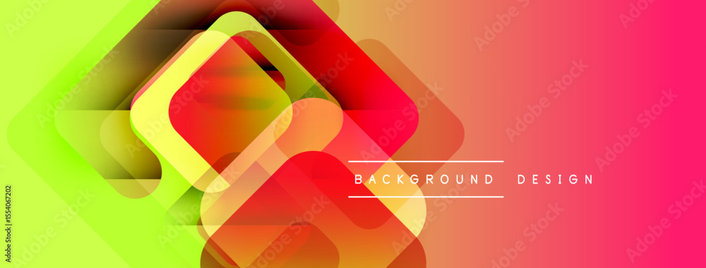 Poster abstract geometric shapes overlap. vibrant gradients transition from green to red. modern design ele