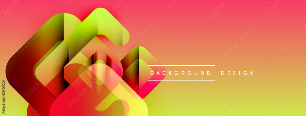 Poster Abstract geometric shapes overlap, creating vibrant gradient effect. Yellows, oranges, reds dominate composition. Modern design element.