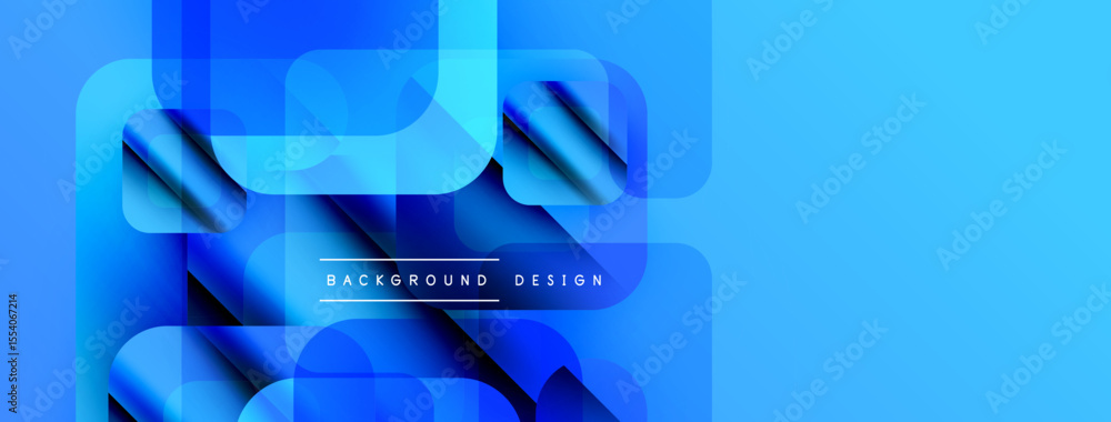 Poster Abstract blue design features overlapping rounded squares. Gradient shades create depth, modern aesthetic. Text reads background design.