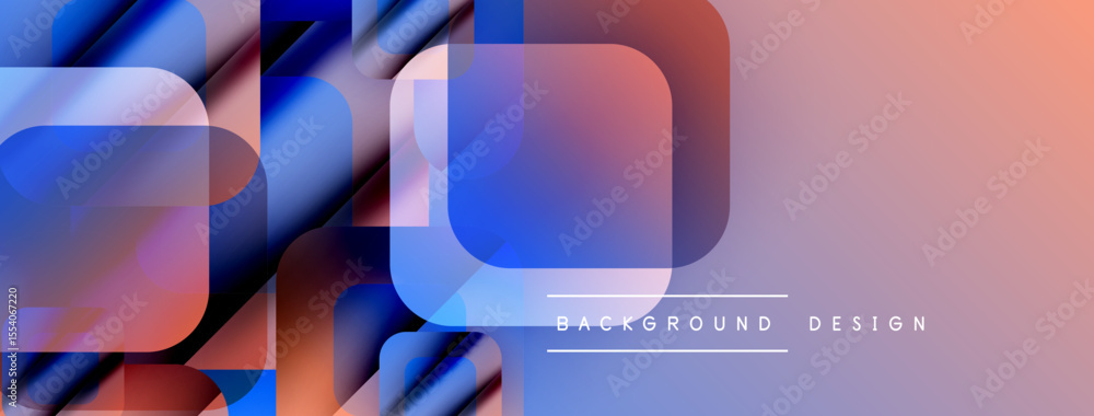 Fototapete Abstract geometric shapes overlap. Gradient colors blend from blue to pink. Modern design elements create dynamic visual texture.