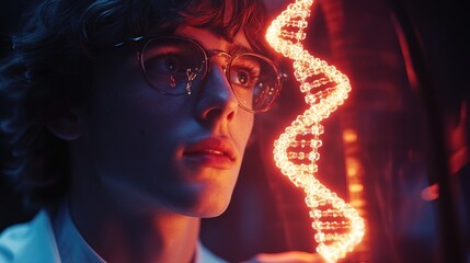A scientist holding a glowing DNA helix, symbolizing the future of genetics