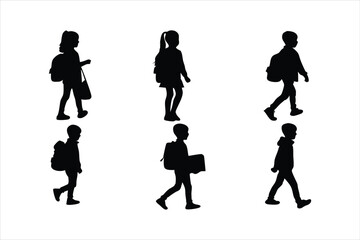 Back to school, boys and girls, kids going to school silhouette design