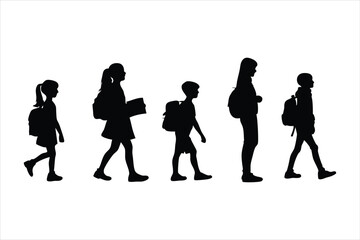 Back to school, boys and girls, kids going to school silhouette design