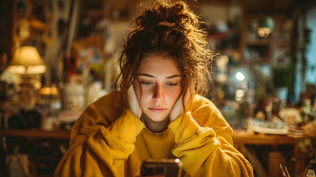 Somber depiction of teenage depression influenced by social media featuring despondent adolescent struggling with self-harm suicidal thoughts and cyberbullying highlighting mental health cha95913104 2