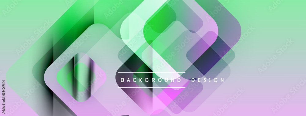 Poster abstract geometric shapes overlap, creating vibrant gradients. soft pinks, greens, purples blend sea