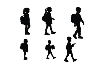 Back to school, boys and girls, kids going to school silhouette design