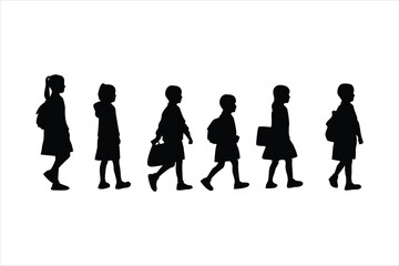 Back to school, boys and girls, kids going to school silhouette design