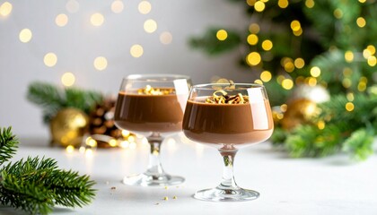 Chocolate pudding at plate with vanilla topping