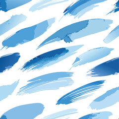Seamless pattern of blue watercolor brush strokes on white background abstract