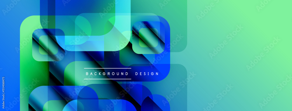 Poster Abstract geometric shapes, vibrant blue, green gradients. Modern design elements create dynamic visual texture. Minimalist style.