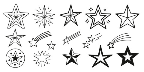 Obraz premium Minimalist Star Icons – Celestial Sparkles and Glowing Twinkle Vector Set