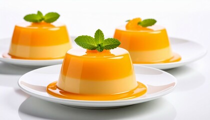 orange pudding at plate with vanilla topping