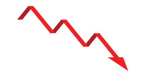 Long red business arrow graph going down represents trading loss business decline economic recession and financial deficit. Simple Vector illustration symbol design.