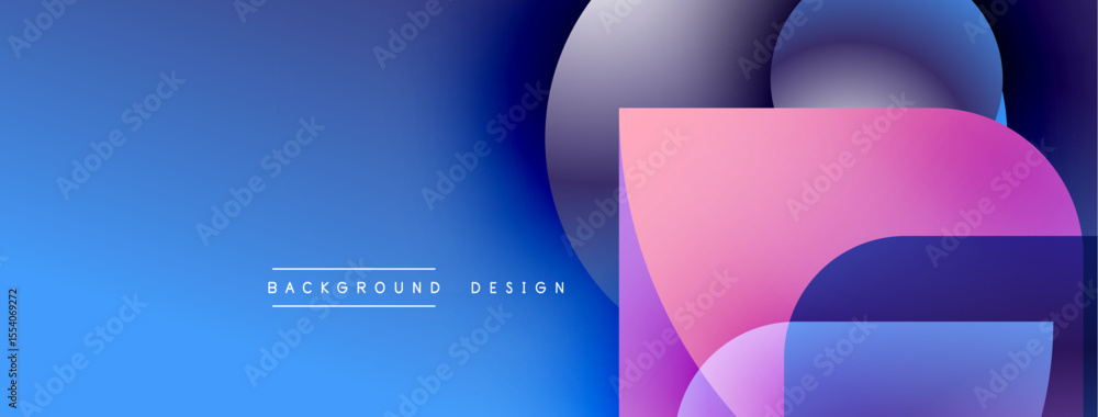 Poster abstract geometric shapes overlap, creating vibrant blue, pink gradients. modern design suitable for