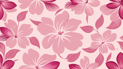 Seamless pattern of pink flowers and leaves in various shades floral