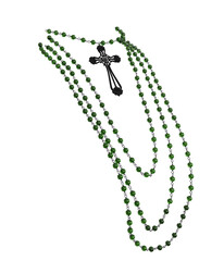 3D rendered layered rosary necklace with ornate cross pendant, isolated on transparent background
