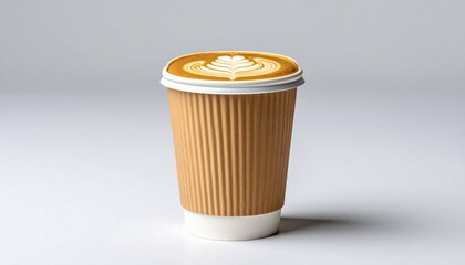 Paper cup of coffee latte with latte art on studio photo lighting at top table 