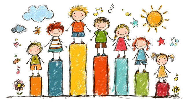 Illustration of child development stages depicting growth milestones healthy cognitive progress and learning through educational and playful activities fostering creativity curiosity and emo64658356 4