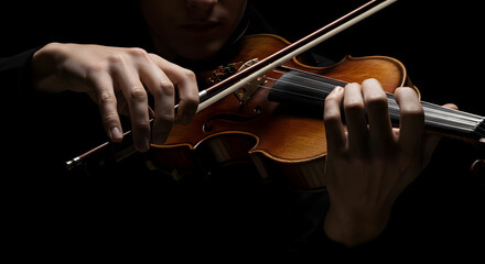 man playing violin in black solid background