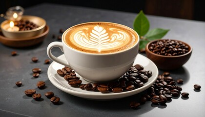 Cup of coffee latte with latte art on studio photo