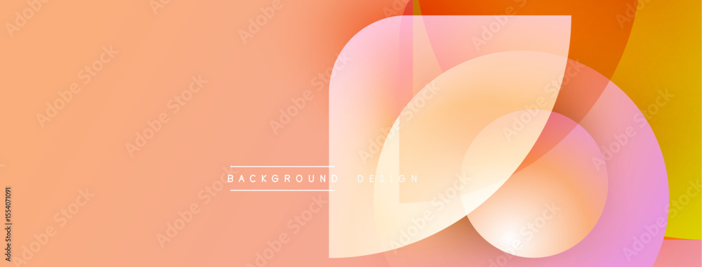 Poster abstract background features overlapping shapes, gradients. peach, orange, yellow hues dominate desi