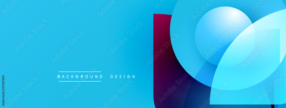 Poster Abstract background features overlapping shapes, vibrant blue hues, plus burgundy accents. Modern design elements create dynamic visual effect.