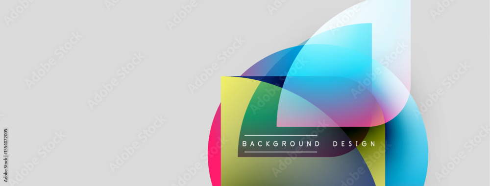 Aufkleber Abstract colorful shapes overlap, creating dynamic background. Text reads background design within yellow rectangle. Modern, clean aesthetic.
