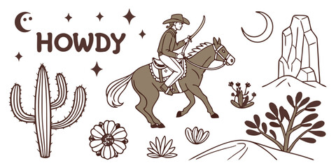Western Silhouette Icons – Cowboy, Cactus, Desert & Animal Vector Set