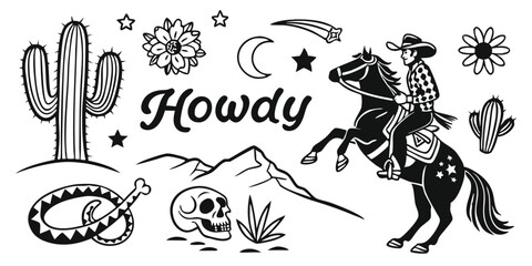 Desert Western Elements – Cowboy Culture and Cactus SVG Collection